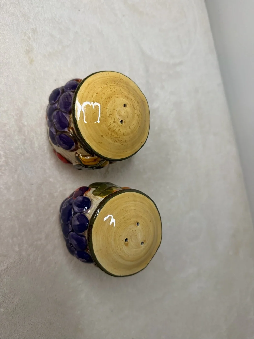 CIC Ceramic Large Salt & Pepper Shakers with  Applied Grapes Design